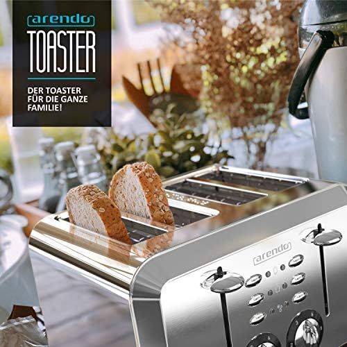  [아마존베스트]Arendo - Automatic toaster 4 slices in stainless steel - up to four sandwich and toast slices - browning grade 1-6 - warm-up and defrosting function - crumb drawer - 1630 watts - G