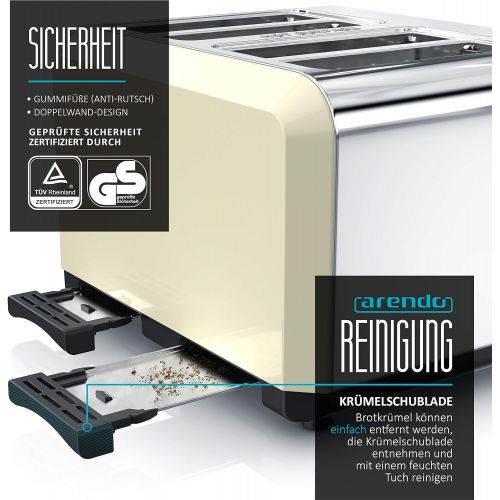  [아마존베스트]Arendo - Automatic toaster 4 slices - stainless steel housing - up to four sandwich and toast slices - browning grade 1-6 - warm-up and defrosting function - crumb drawer - 1630 wa