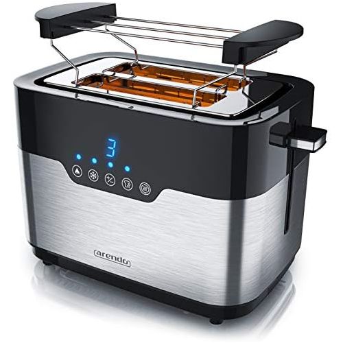  [아마존베스트]Arendo - Stainless steel toaster 2 discs with LED display - bread roll attachment - extra wide slots - 7 browning levels - one-sided tanning function for rolls bagels and baguette