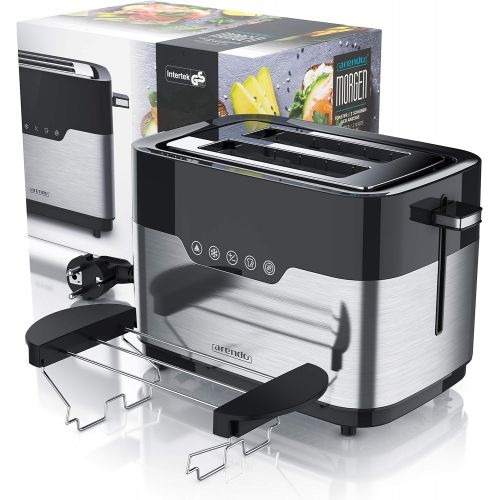  [아마존베스트]Arendo - Stainless steel toaster 2 discs with LED display - bread roll attachment - extra wide slots - 7 browning levels - one-sided tanning function for rolls bagels and baguette