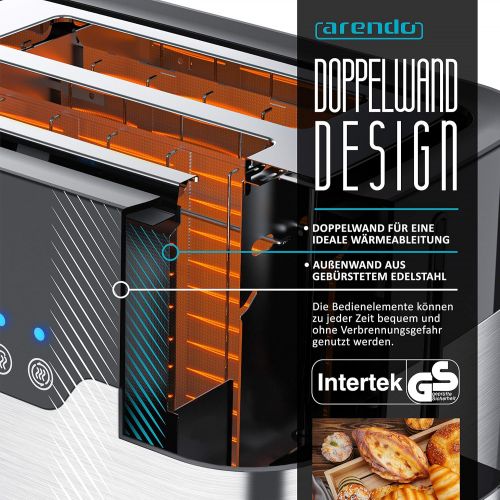  [아마존베스트]Arendo - Stainless steel toaster 2 discs with LED display - bread roll attachment - extra wide slots - 7 browning levels - one-sided tanning function for rolls bagels and baguette