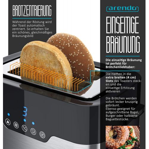  [아마존베스트]Arendo - Stainless steel toaster 2 discs with LED display - bread roll attachment - extra wide slots - 7 browning levels - one-sided tanning function for rolls bagels and baguette