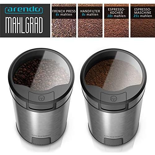  [아마존베스트]Arendo - Electric coffee grinder stainless steel - spice mill coffee grinder shotmill - push button - stainless steel knife - for coffee beans spices cereals - cool grey