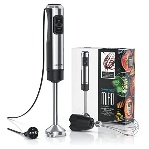  Arendo Hand blender 1200 watt stainless steel set including whisk attachment four wing knife puree rod continuous speed control turbo button removable mixing base G