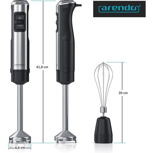  Arendo Hand blender 1200 watt stainless steel set including whisk attachment four wing knife puree rod continuous speed control turbo button removable mixing base G
