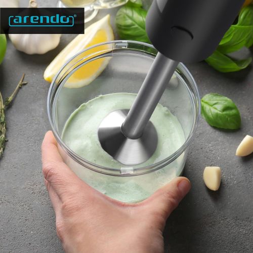  Arendo Hand blender 1200 watt stainless steel set including whisk attachment four wing knife puree rod continuous speed control turbo button removable mixing base G