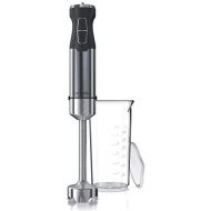 Arendo Hand blender 1000 watts including measuring cup four blade knife puree rod continuous control turbo button removable mixing base stainless steel cool grey