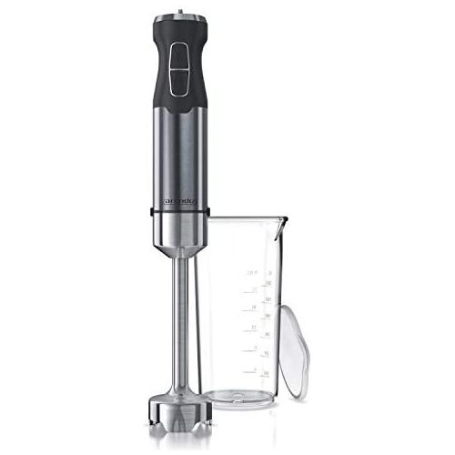  Arendo Hand blender 1000 watts including measuring cup four blade knife puree rod continuous control turbo button removable mixing base stainless steel cool grey