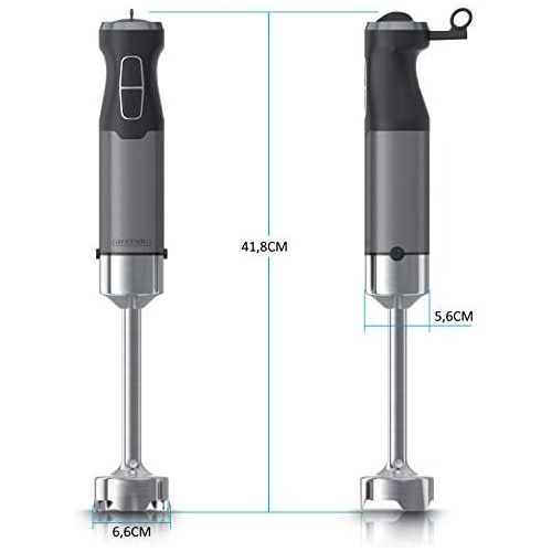  Arendo Hand blender 1000 watts including measuring cup four blade knife puree rod continuous control turbo button removable mixing base stainless steel cool grey