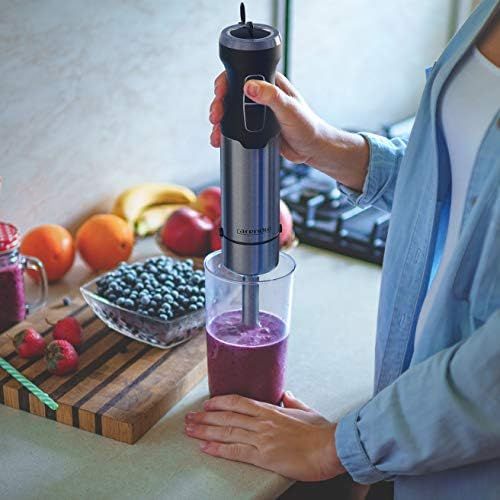  Arendo Hand blender 1000 watts including measuring cup four blade knife puree rod continuous control turbo button removable mixing base stainless steel cool grey