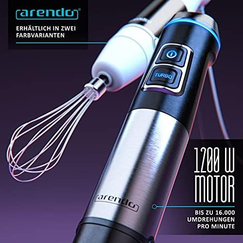  Arendo Hand Blender Stainless Steel 1200 Watt Set Puree Stick Continuous Speed 4 Blade Knife 800 ml Measuring Cup Whisk