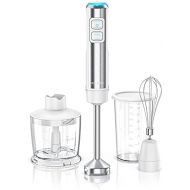 Arendo Hand blender 1200W DC motor includes 800ml measuring cup + 500ml chopper + whisk 2 speed settings turbo button removable stainless steel mixing base blue LEDs