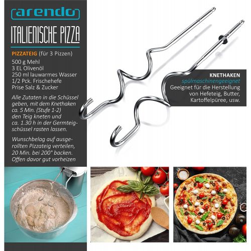  Arendo 400 W stainless steel electric hand mixer 5 speed mixer with turbo function stainless steel includes 2 stainless steel dough hooks ergonomic housing thermal fuse