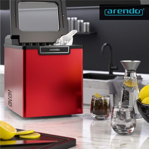  [아마존베스트]Arendo - Stainless steel ice cube maker - ice maker machine - 1.8 litres - ice cube maker - ice cube maker with cooling - ice cubes sizes small and large - status LEDs - ABS (acryl