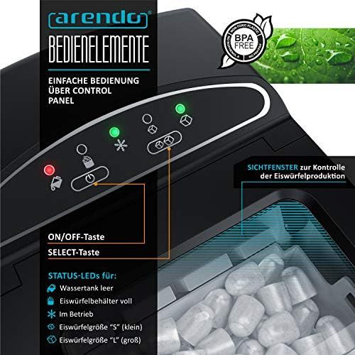  [아마존베스트]Arendo - Stainless steel ice cube maker - ice maker machine - 1.8 litres - ice cube maker - ice cube maker with cooling - ice cubes sizes small and large - status LEDs - ABS (acryl