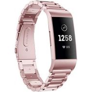 [아마존베스트]Aresh Compatible with Fitbit Charge 3 Bands, Stainless Steel Replacement Strap for Fitbit Charge 3/Charge 3 SE Fitness Activity Tracker (Rose Gold)