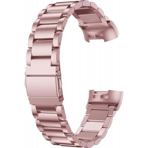  [아마존베스트]Aresh Compatible with Fitbit Charge 3 Bands, Stainless Steel Replacement Strap for Fitbit Charge 3/Charge 3 SE Fitness Activity Tracker (Rose Gold)