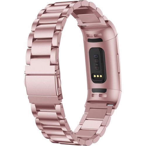  [아마존베스트]Aresh Compatible with Fitbit Charge 3 Bands, Stainless Steel Replacement Strap for Fitbit Charge 3/Charge 3 SE Fitness Activity Tracker (Rose Gold)