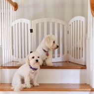 Arf Pets Free Standing Wood Dog Gate, Step Over Pet Fence, Foldable, Adjustable - White