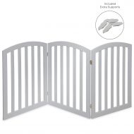 Arf Pets Free Standing Wood Dog Gate, Expands Up to 74 Wide, 31.5 Tall - Bonus Set of Foot Supporters Included  Grey Color