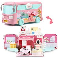 ArgoHome Dollhouse Playset, DIY Pretend Portable Caravan Camper Bus Toy Kit , Dreamhouse with Carrying Handle and Koala, for 3 4 5 6 7 8 Year Old Girls Kids.