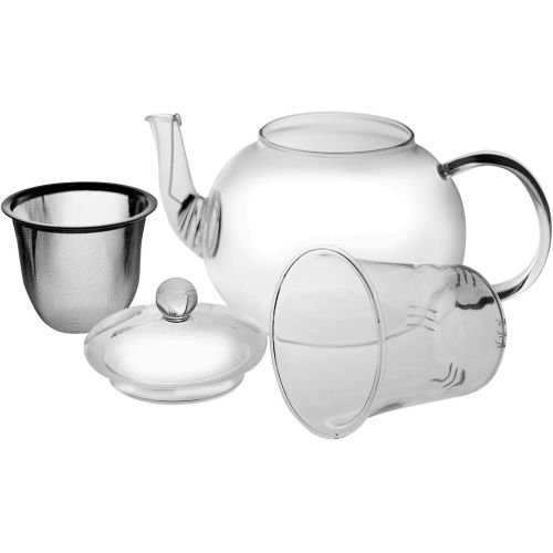 Argon Tableware Grosse Glas 3-Wege-Teekanne. Geeignet fuer Beuteltee, lose Blatter und Teemischungen