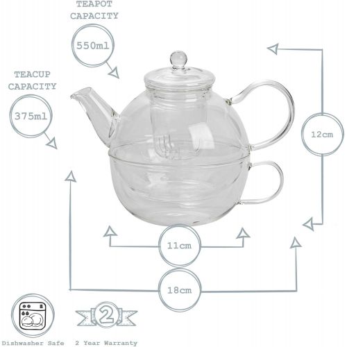  Argon Tableware Glas Einzel-Teetopf, Tasse und Sieb Set - 550 ml (Teekanne)