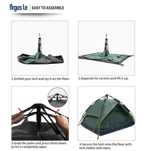  Argus Le Automatic Instant Tents for Camping, Easy Setup Waterproof Tents with Sun Shelter for 2 to 3 Person, Family, Pop Up Tent with Carry Bag for Backpacking, Hiking, Beach