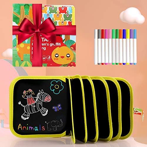  [아마존베스트]AriTan Portable Erasable Drawing Pad Toys for Kids, Double-Sided Reuse PVC Writing Board, 12 Colored erasable pens, 8×8 inches 14Page