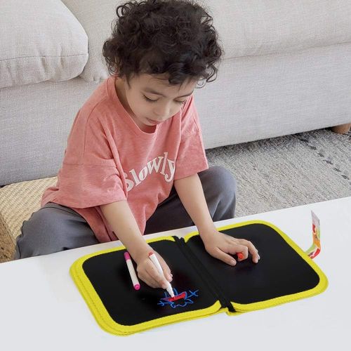  [아마존베스트]AriTan Portable Erasable Drawing Pad Toys for Kids, Double-Sided Reuse PVC Writing Board, 12 Colored erasable pens, 8×8 inches 14Page