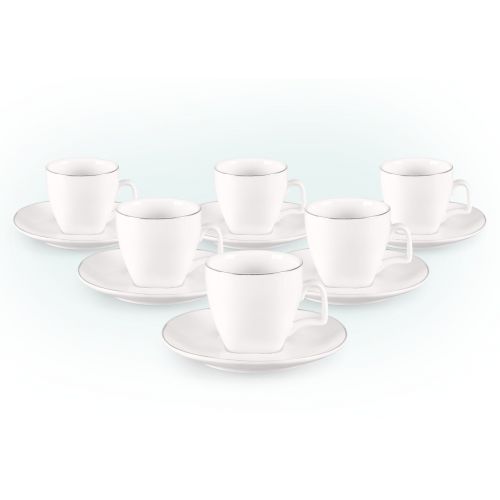  Aricola Tassen Set 13-teilig fuer Espresso bzw. Mokka. Kompaktes Set bestehend aus 6 Tassen (80ml) mit Untertassen und praktischem Holzstander.