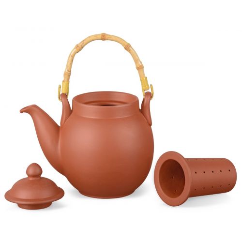  Handmade Earthenware Teapot 800ml with Filter and Bamboo Handle, Aricola