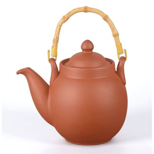  Handmade Earthenware Teapot 800ml with Filter and Bamboo Handle, Aricola