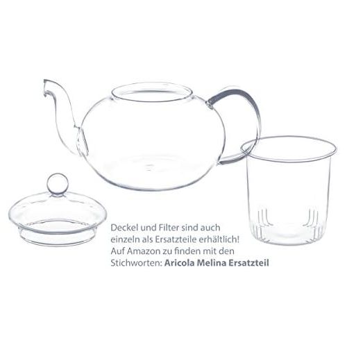  Aricola Teeset Melina 1,3 Liter. Glas-Teekanne 1,3 Liter mit Glassieb, 6 doppelwandige Teeglaser 200ml und Glasstoevchen