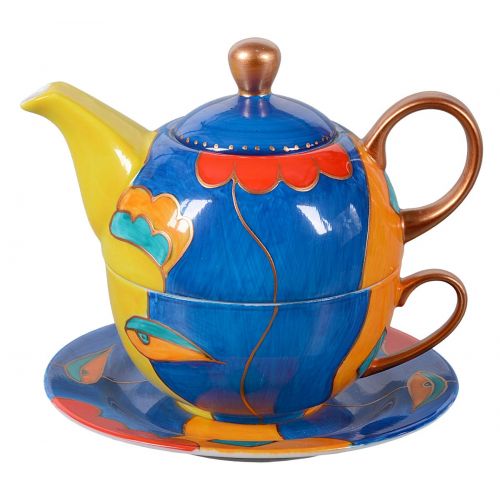  Porzellan Tea for one / Tea4one / Teeservice/Teeset 4-teilig 400ml, dunkelblau, handbemalt, Original Aricola