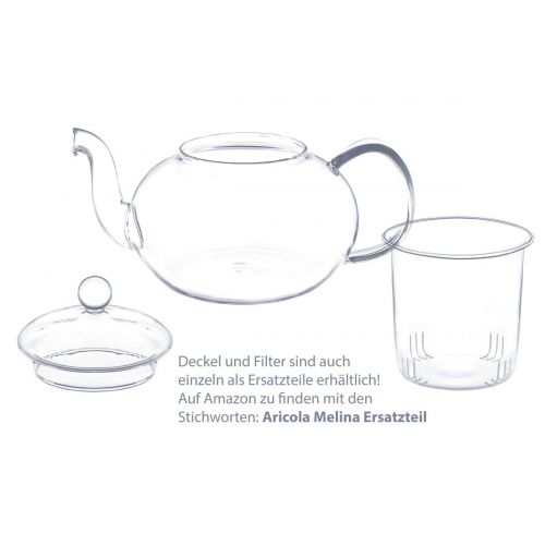  Aricola Teeset Melina 1,3 Liter. Glas-Teekanne 1,3 Liter mit Glassieb, 2 doppelwandige Teeglaser 360ml und Edelstahlstoevchen