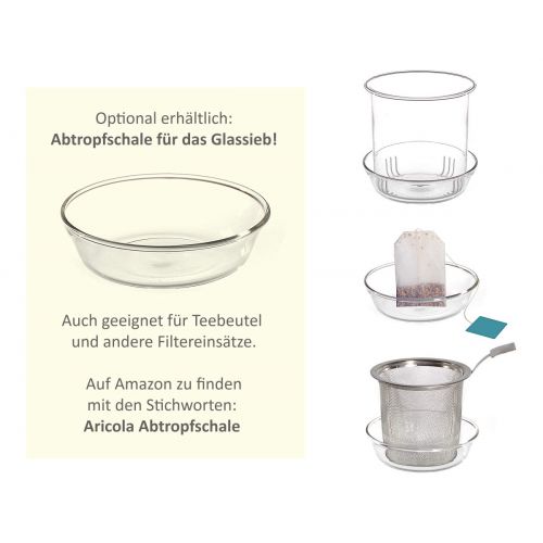  Aricola Teeset Melina 1,3 Liter. Glas-Teekanne 1,3 Liter mit Glassieb, 2 doppelwandige Teeglaser 360ml und Edelstahlstoevchen