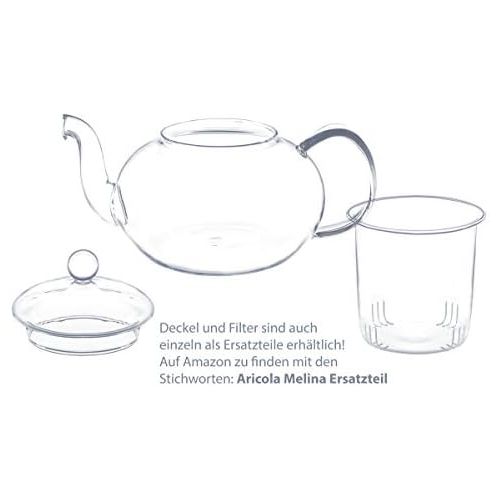  Aricola Teeset Melina 1,3 Liter. Glas-Teekanne 1,3 Liter mit Glassieb und 4 doppelwandige Teeglaser 360ml