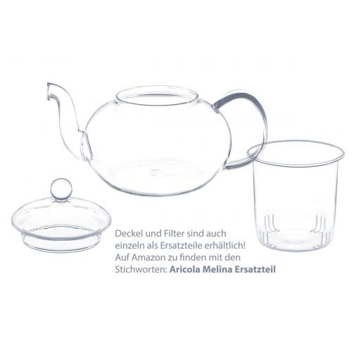  Aricola Teeset Melina 1,3 Liter. Glas-Teekanne 1,3 Liter mit Glassieb, 2 doppelwandige Teeglaser 200ml und Edelstahlstoevchen