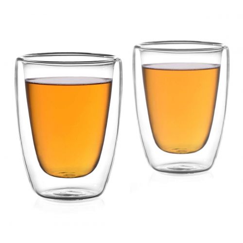  Aricola Teeset Melina 1,3 Liter. Glas-Teekanne 1,3 Liter mit Glassieb, 2 doppelwandige Teeglaser 200ml und Edelstahlstoevchen
