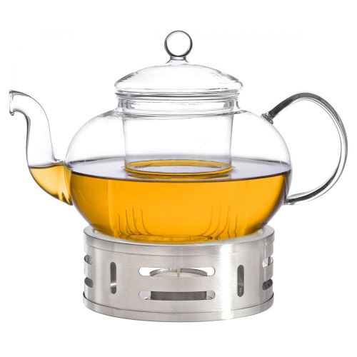  Aricola Teeset Melina 1,3 Liter. Glas-Teekanne 1,3 Liter mit Glassieb, 2 doppelwandige Teeglaser 200ml und Edelstahlstoevchen
