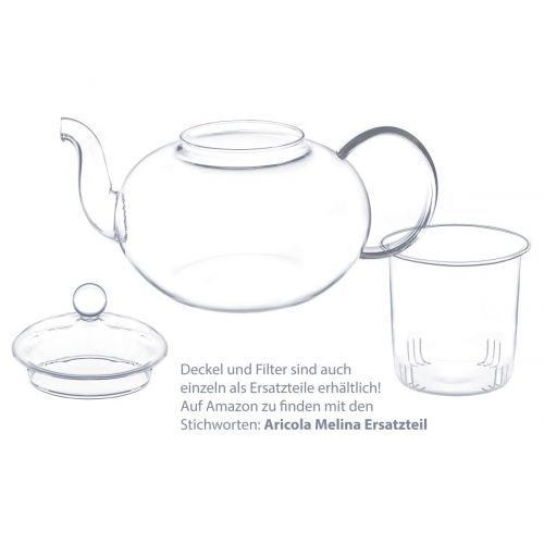  Aricola Teeset Melina 1,8 Liter. Glas-Teekanne 1,8 Liter mit Glassieb, 2 doppelwandige Teeglaser 360ml und Edelstahlstoevchen