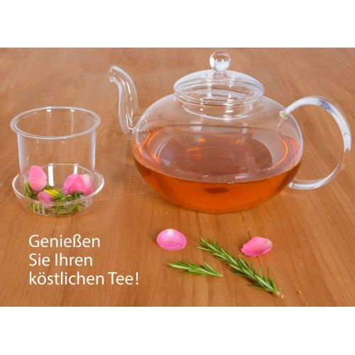  Aricola Teeset Melina 1,8 Liter. Glas-Teekanne 1,8 Liter mit Glassieb, 2 doppelwandige Teeglaser 360ml und Edelstahlstoevchen