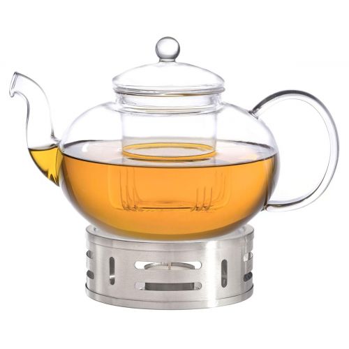 Aricola Teeset Melina 1,8 Liter. Glas-Teekanne 1,8 Liter mit Glassieb, 2 doppelwandige Teeglaser 360ml und Edelstahlstoevchen