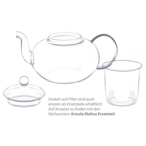  Aricola Teeset Melina 1,8 Liter. Glas-Teekanne 1,8 Liter mit Glassieb, 2 doppelwandige Teeglaser 200ml und Glasstoevchen