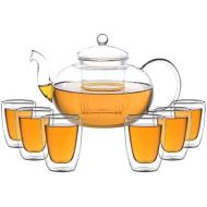 Aricola Teeset Melina 1,8 Liter. Glas-Teekanne 1,8 Liter mit Glassieb und 6 doppelwandige Teeglaser 200ml