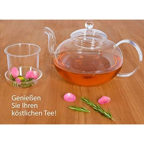  Aricola Teeset Melina 1,8 Liter. Glas-Teekanne 1,8 Liter mit Glassieb und 6 doppelwandige Teeglaser 200ml