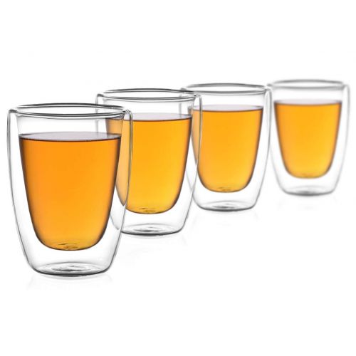  Aricola Teeset Melina 1,8 Liter. Glas-Teekanne 1,8 Liter mit Glassieb und 4 doppelwandige Teeglaser 200ml