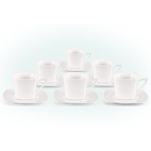  Aricola Tassen Set 13-teilig fuer Tee oder Kaffee. Kompaktes Set bestehend aus 6 Tassen (150ml) mit Untertassen und praktischem Holzstander.