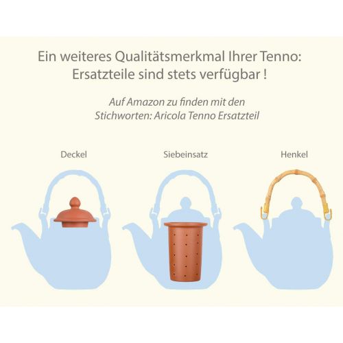  Aricola Ton Teekanne Tenno 1,6 Liter mit Tonsieb, Bambushenkel und Stoevchen. Handgefertigt, Original